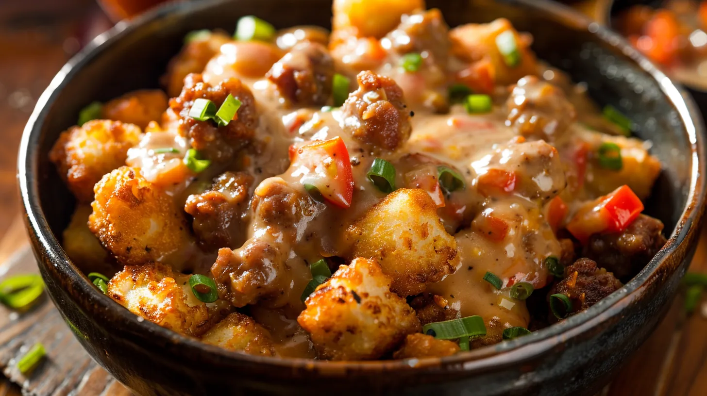 Tater Tot Breakfast Bowl with Sausage Gravy