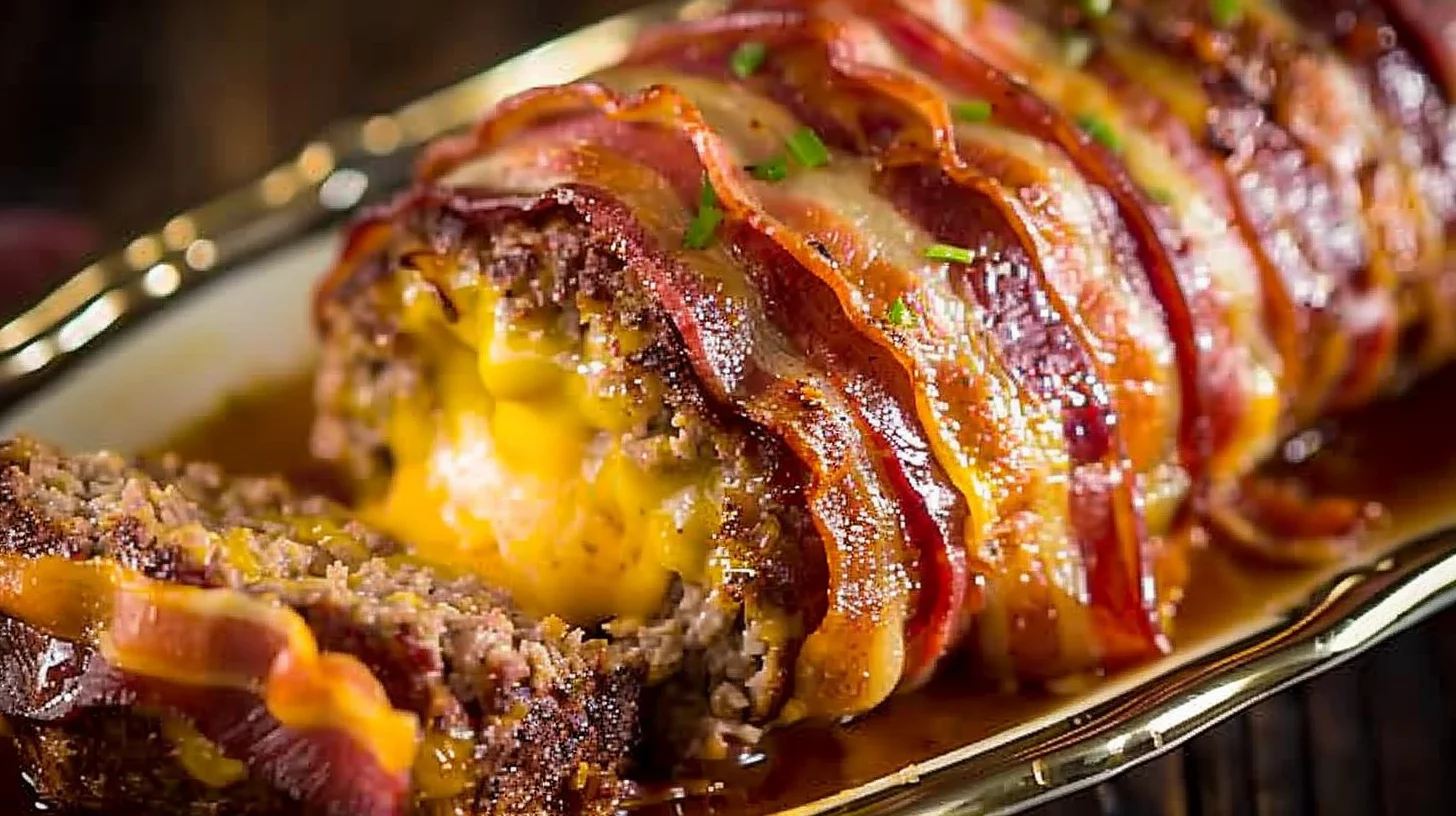 Bacon Wrapped Meatloaf With Cheese Center