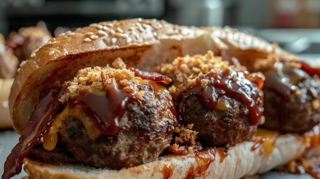 BBQ Bacon Cheeseburger Meatball Subs