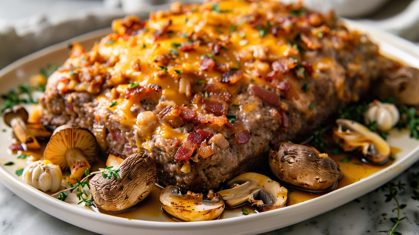 Cheddar-bacon Venison Meatloaf With Garlic Mushrooms