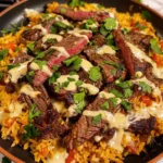 Cheesy Steak and Queso Rice