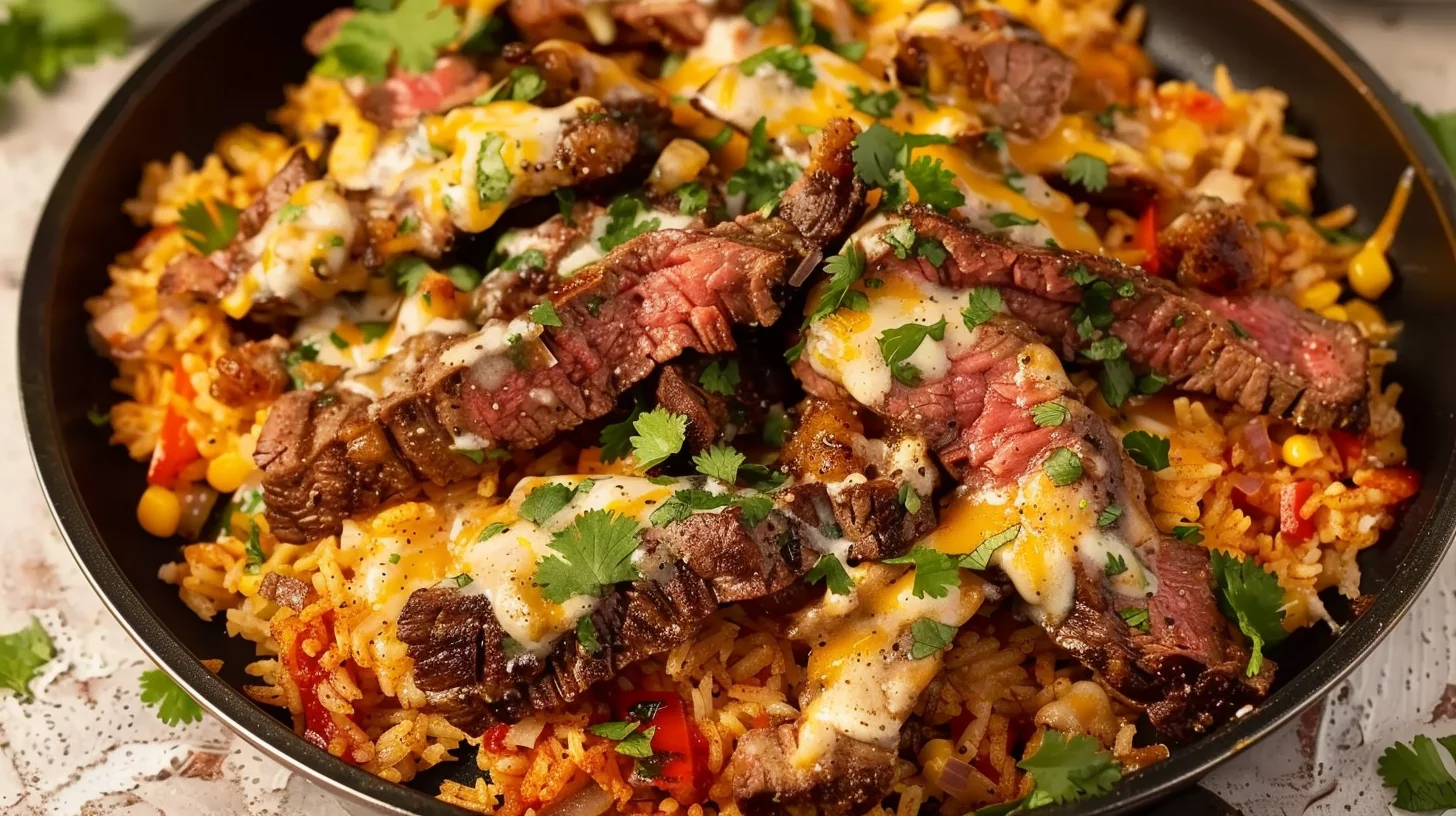 Cheesy Steak and Queso Rice