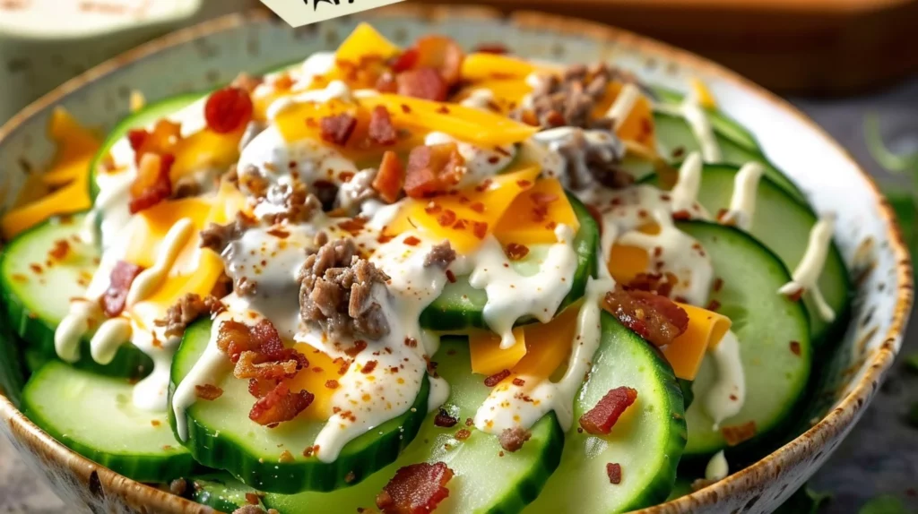 Creamy Cucumber Cheddar Bacon Snack Bowl