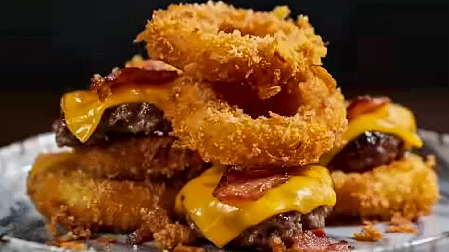Crispy Bacon Cheeseburger Loaded Onion Ring Bomb