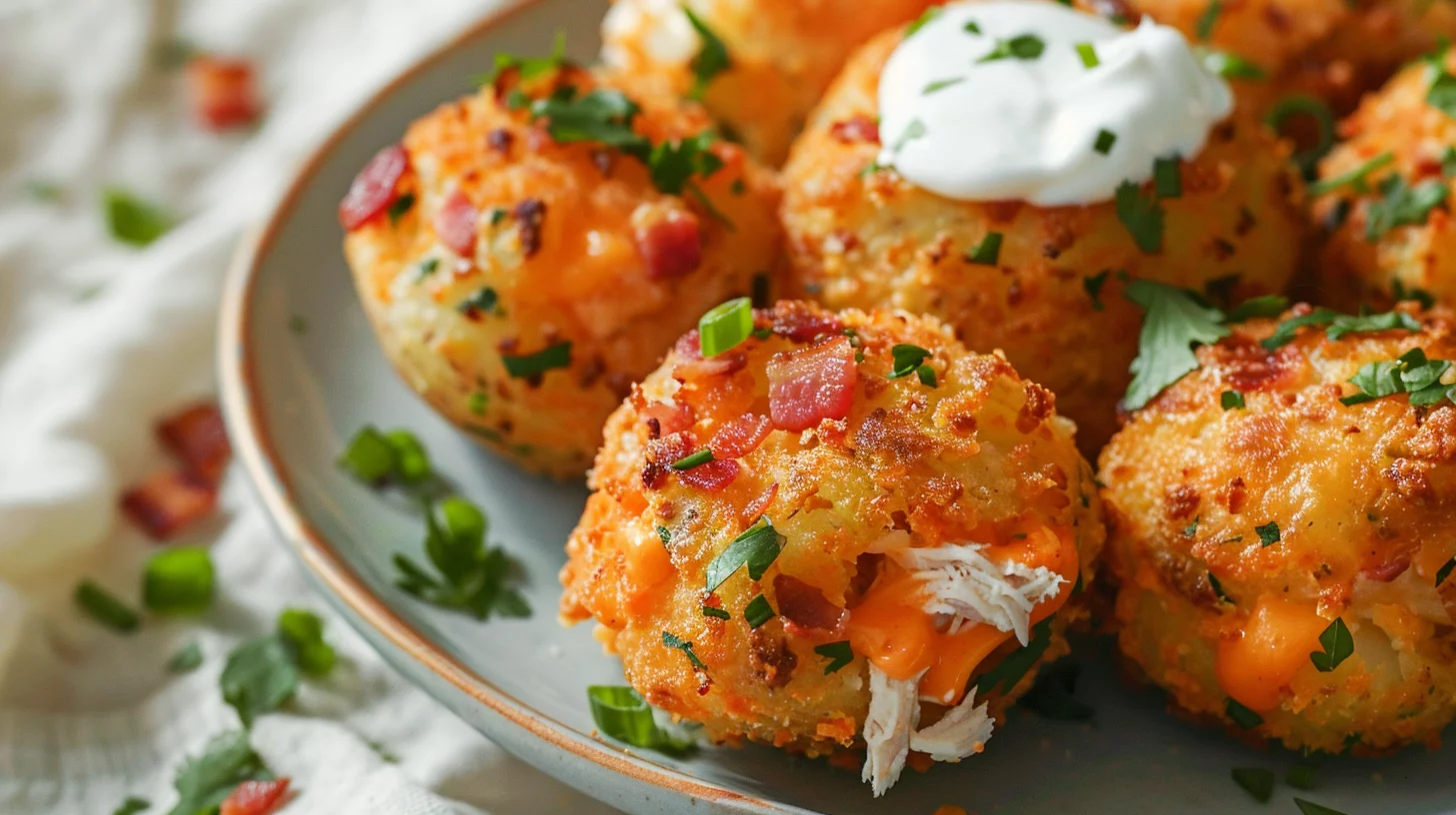 Crispy Buffalo Chicken Bacon Cheese Stuffed Potato Bombs