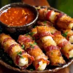 Deep-fried Bacon-wrapped Mozzarella Sticks With Sriracha Dip