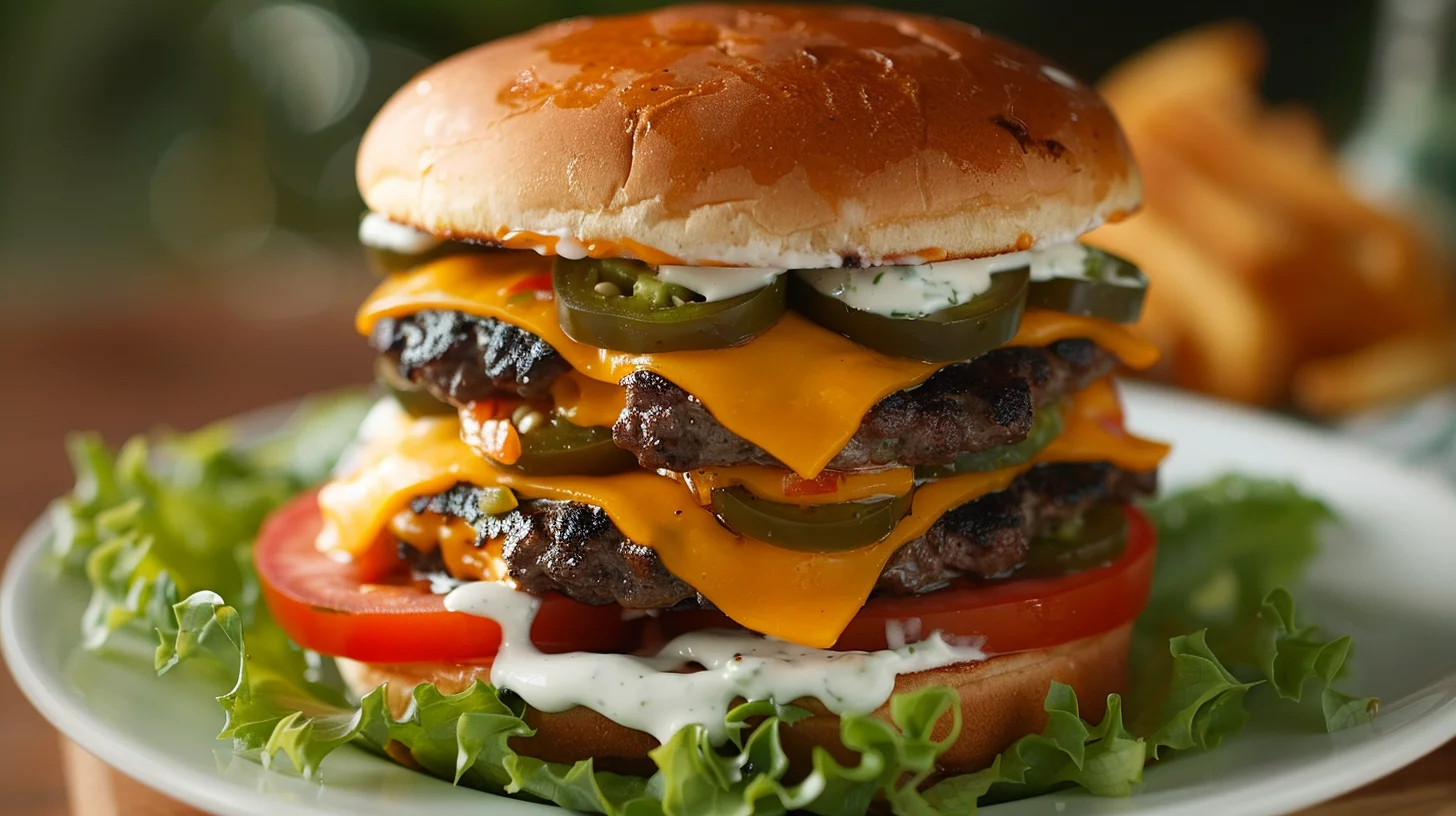 Double-decker Jalapeño Popper Smash Burger With Ranch Drizzle