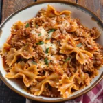Garlic Butter Bowtie Pasta with Ground Beef