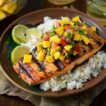 Grilled Salmon With Mango Salsa and Coconut Rice