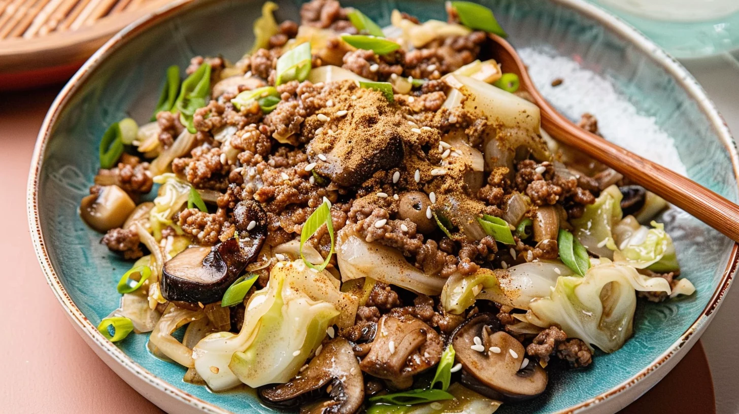Healthy Chinese Ground Beef and Cabbage Stir Fry