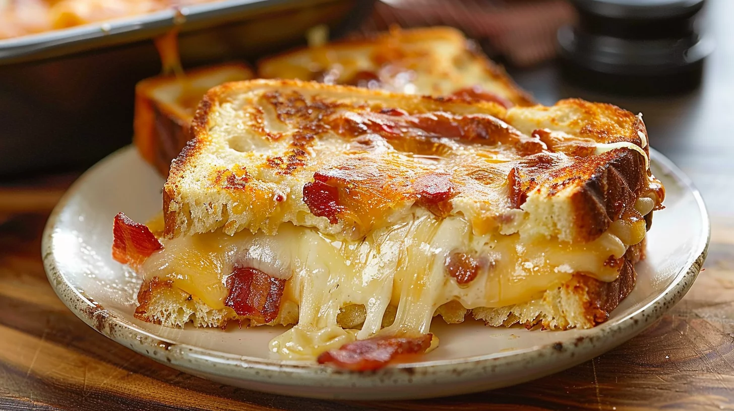 Ooey-gooey Cheddar Bacon Grilled Cheese Casserole