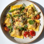 Ravioli With Tomatoes Asparagus Garlic and Herbs