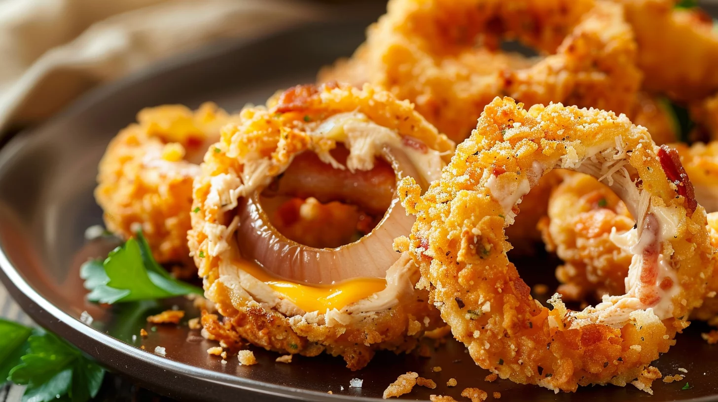 Crispy Chicken Bacon Ranch Cheese Stuffed Onion Ring Bombs