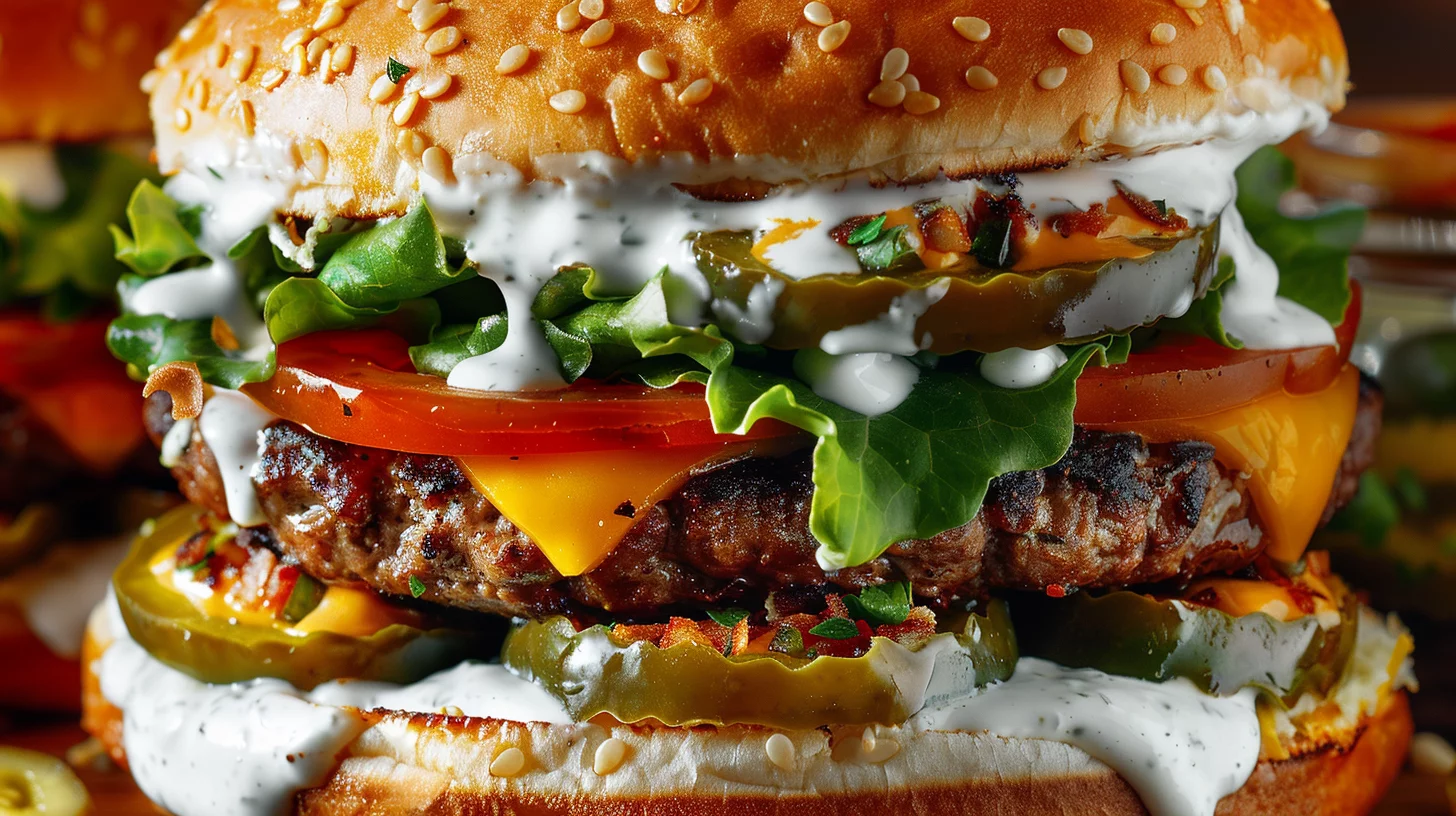 Double Decker Jalapeño Poppers Smash Burger With Ranch Drizzle