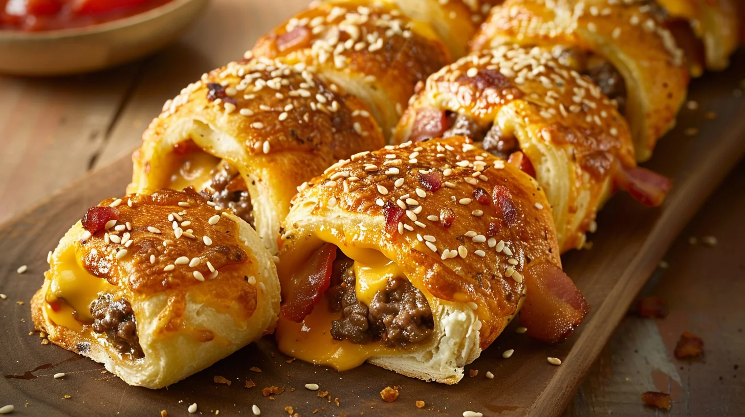 Monster Bacon Cheeseburger Pizza Roll Bombs