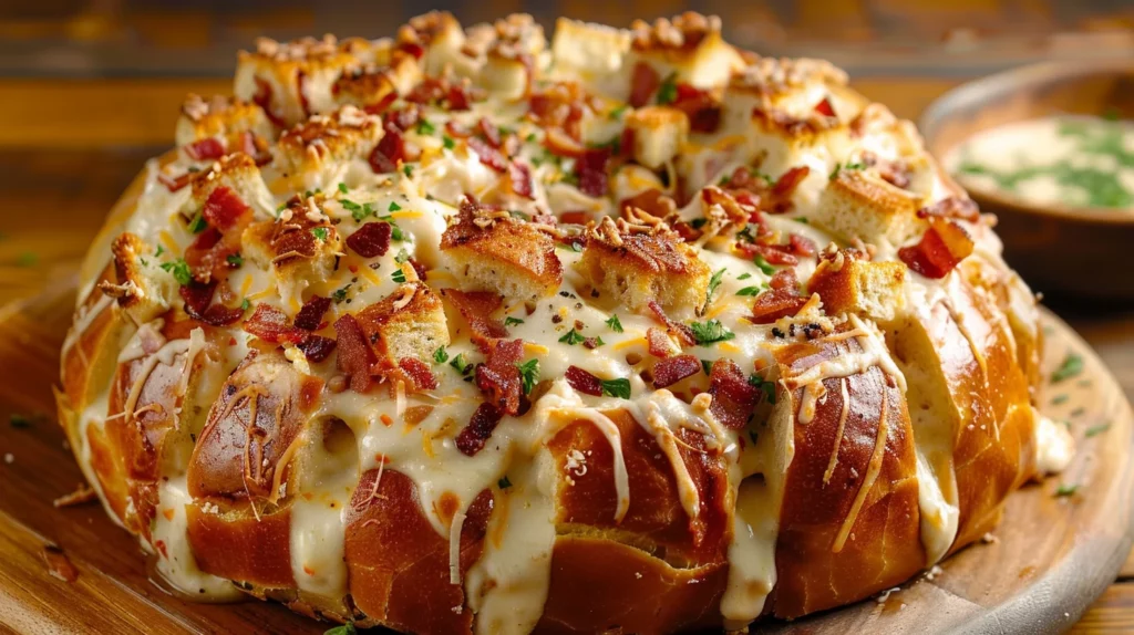 Monster Bacon Chicken Alfredo Loaded Bread Bowl Bombs
