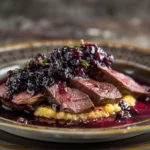 Roasted Venison Backstrap With Blueberry Jam and Creamy Polenta