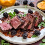 Venison Backstrap With Blackberry Sauce and Juniper Aromatics