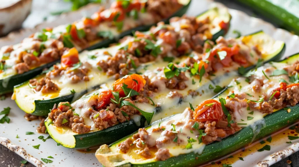 Ground Beef and Zucchini Boats