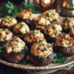 Christmas stuffed mushrooms filled with herbs and cheese, perfect holiday appetizer
