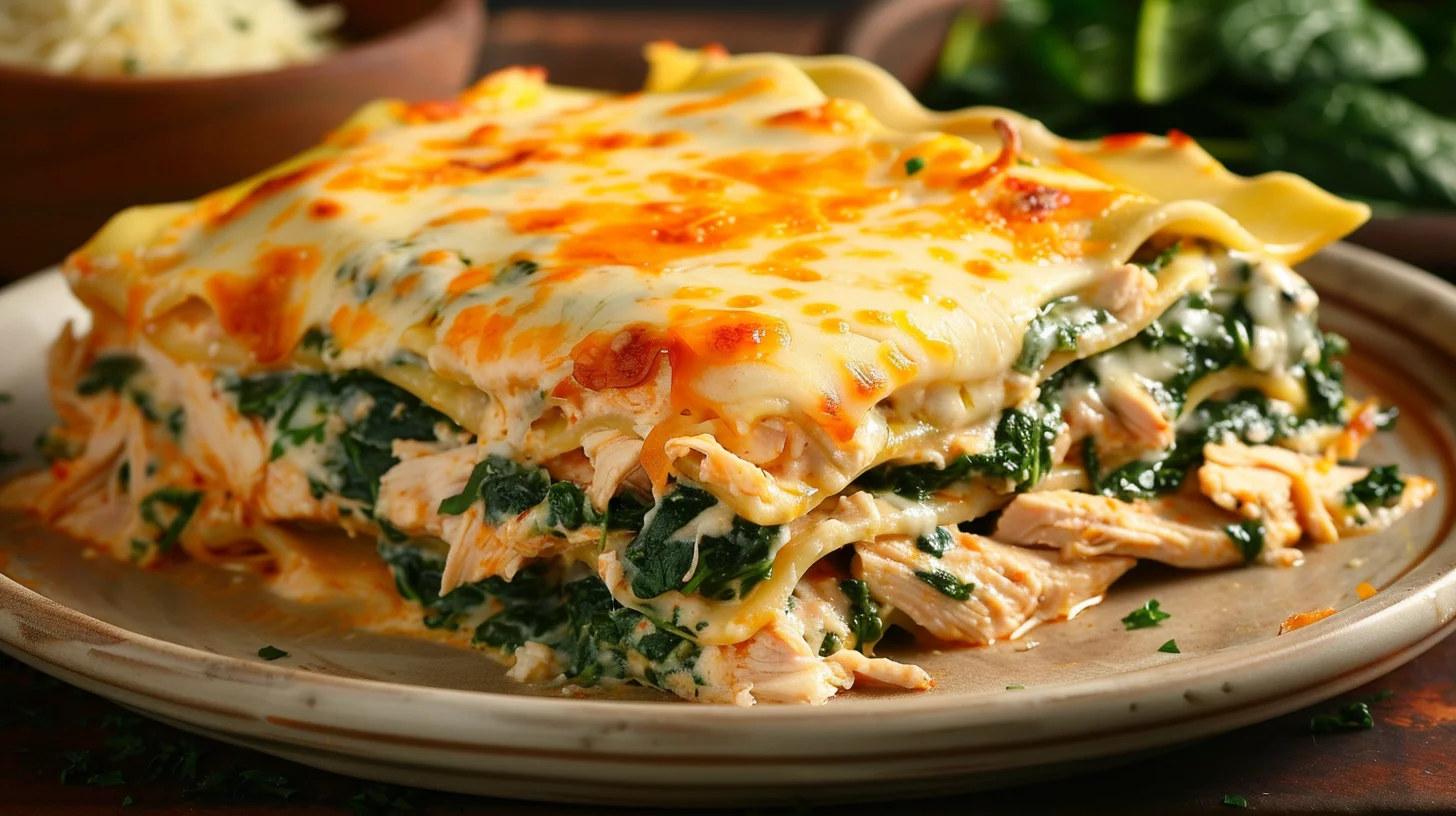 Cheesy Chicken Spinach Lasagna