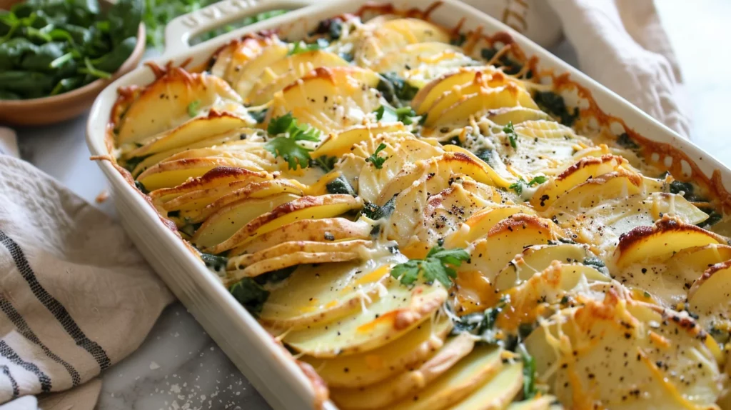 Cheesy Spinach Potato Bake