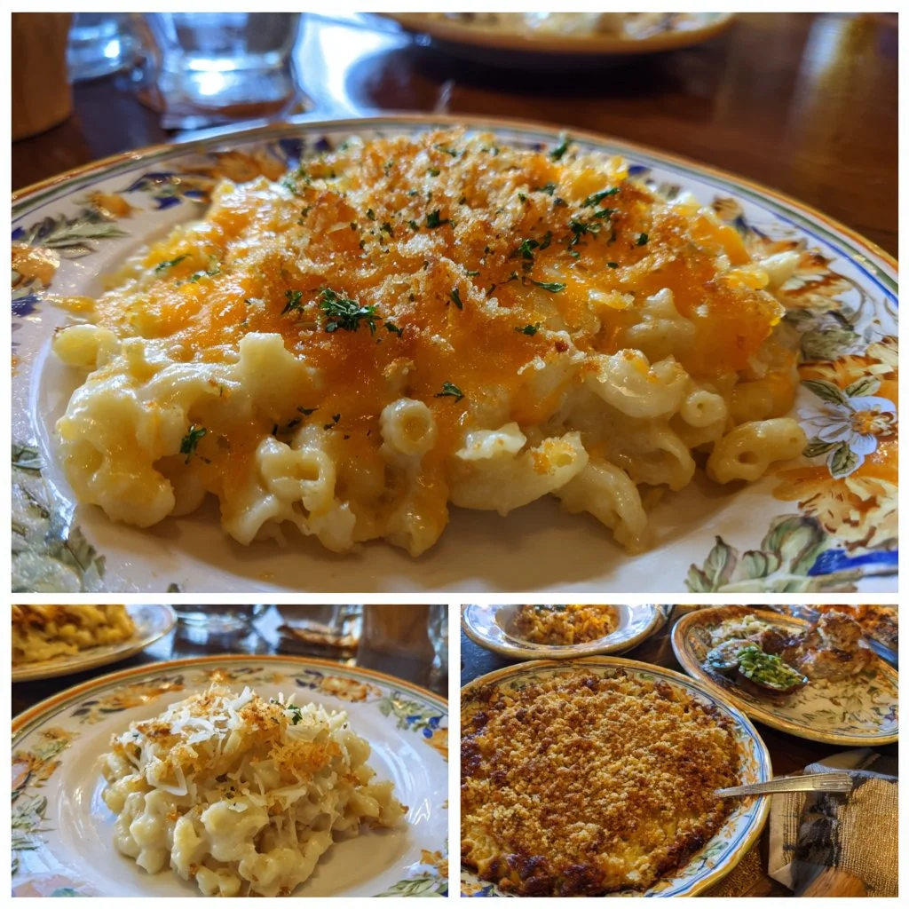Delicious bowl of creamy Four Cheese Mac and Cheese topped with breadcrumbs