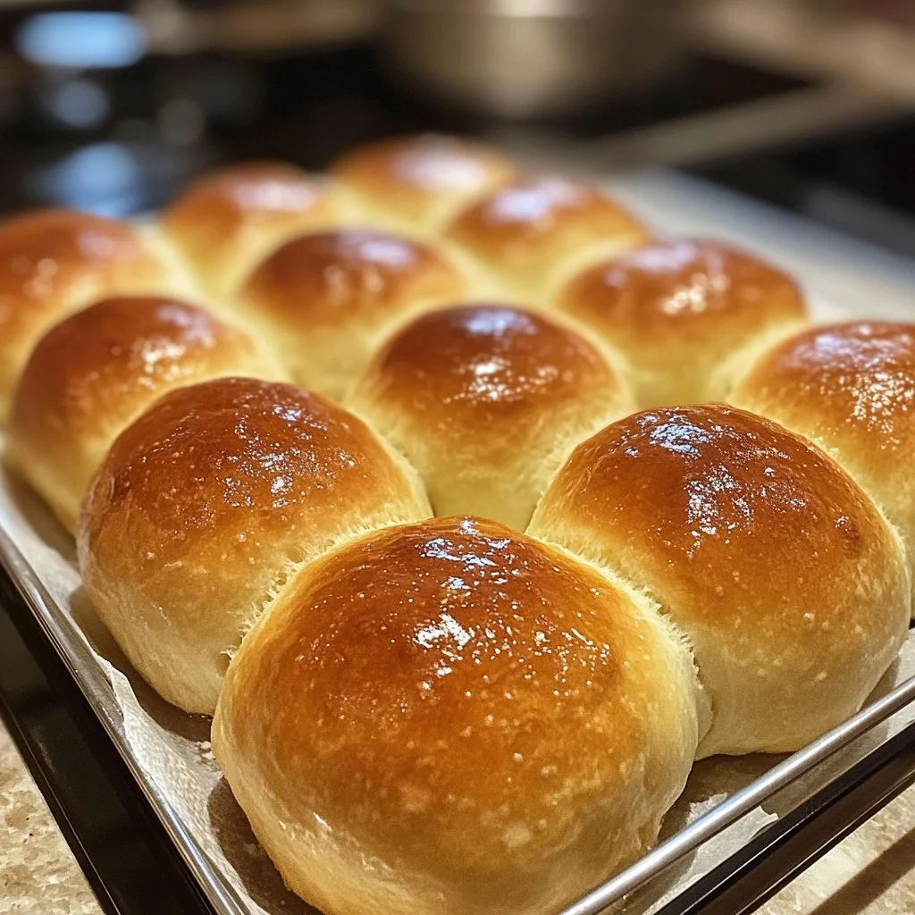 Freshly baked 30 minute dinner rolls on a serving platter