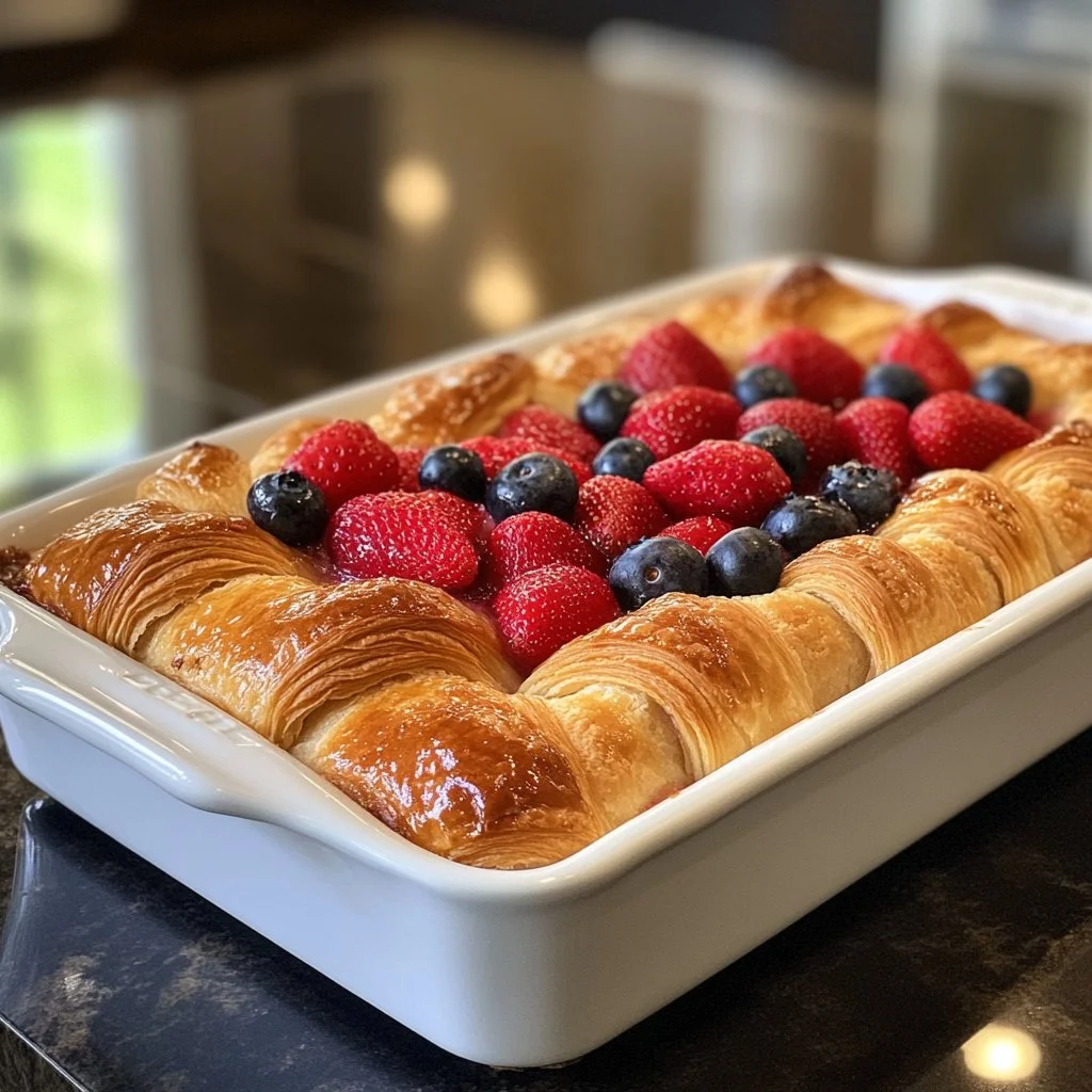 Deliciously baked Berry Croissant with fresh berries on top