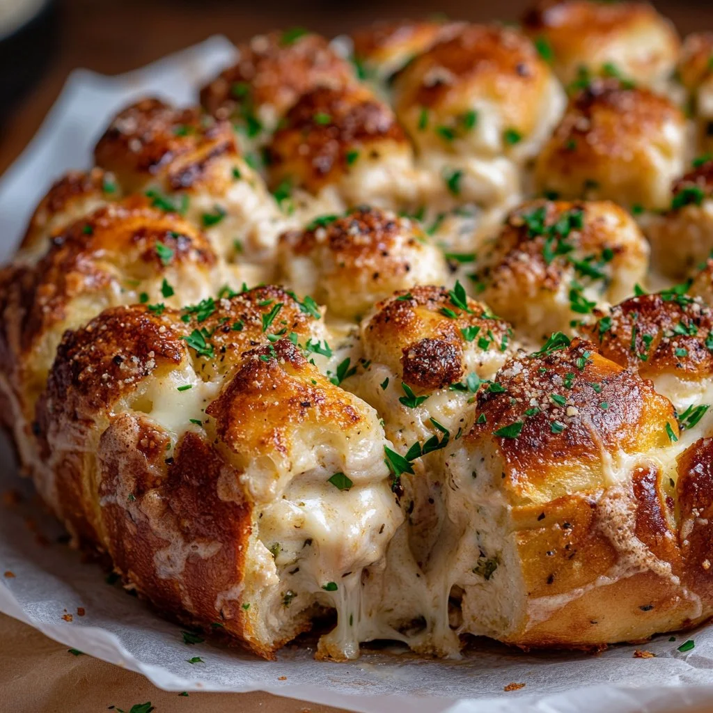 Delicious Chicken Alfredo Monkey Bread served on a plate