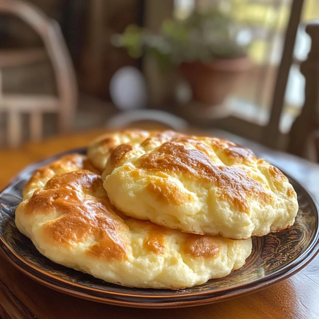 Fluffy Cottage Cheese Cloud Bread served on a wooden board