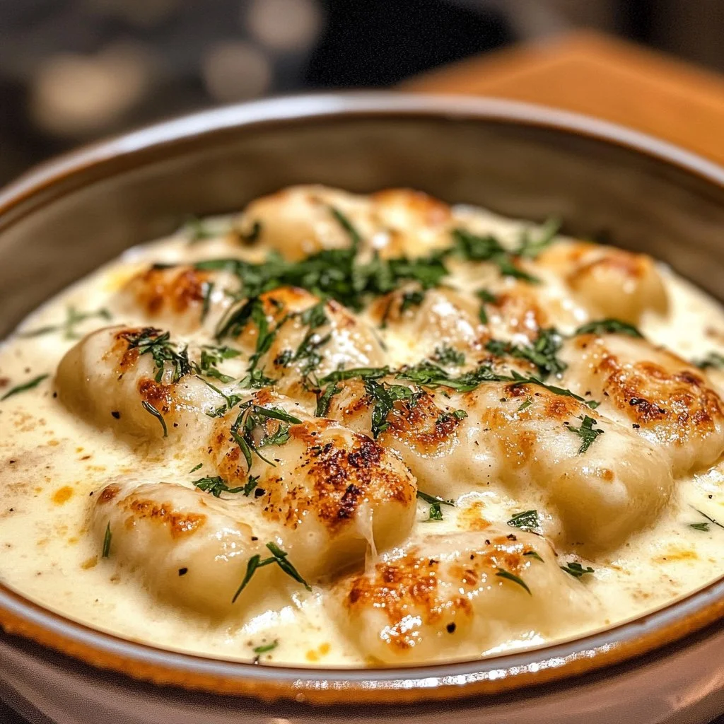 Creamy Crack Chicken Gnocchi served in a bowl with garnishes