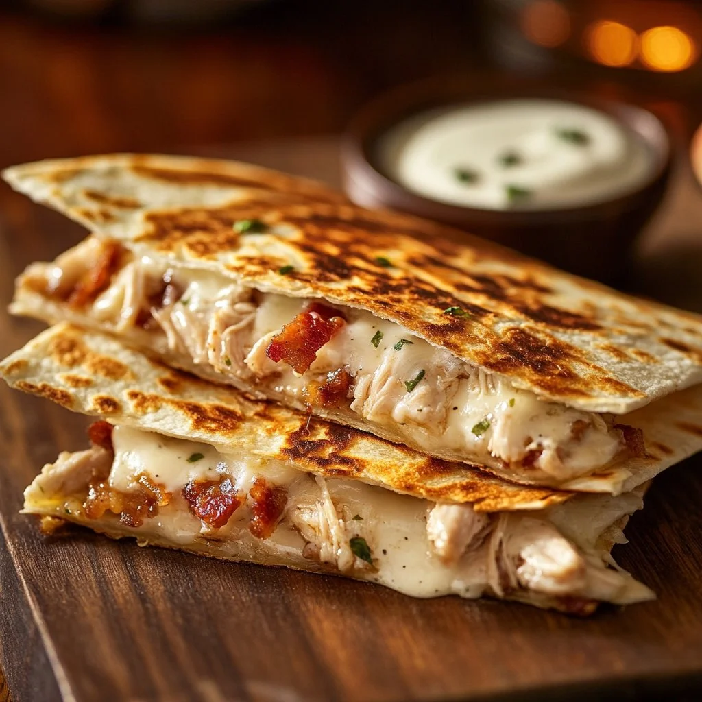 Delicious easy chicken bacon ranch quesadilla on a plate