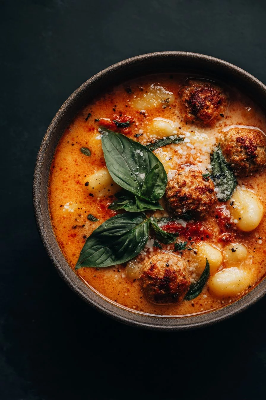 Italian Meatballs Gnocchi Soup