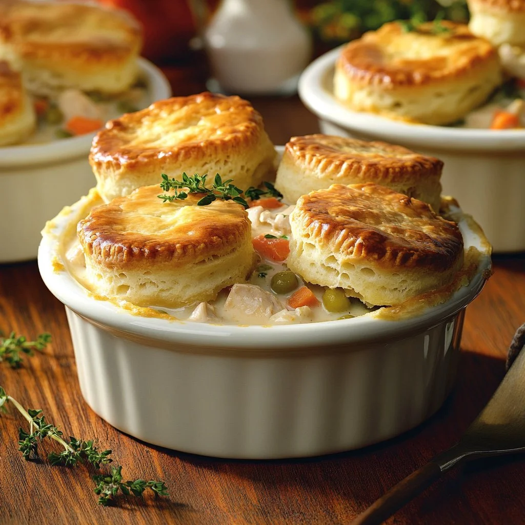 Red Lobster Biscuit Chicken Pot Pie served with flaky biscuits and chicken filling