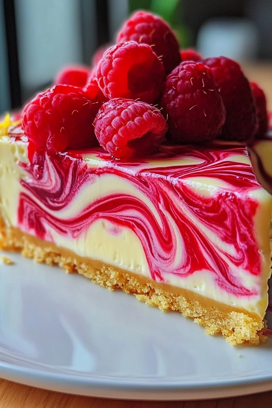 Luscious Lemon Raspberry Swirl Cheesecake