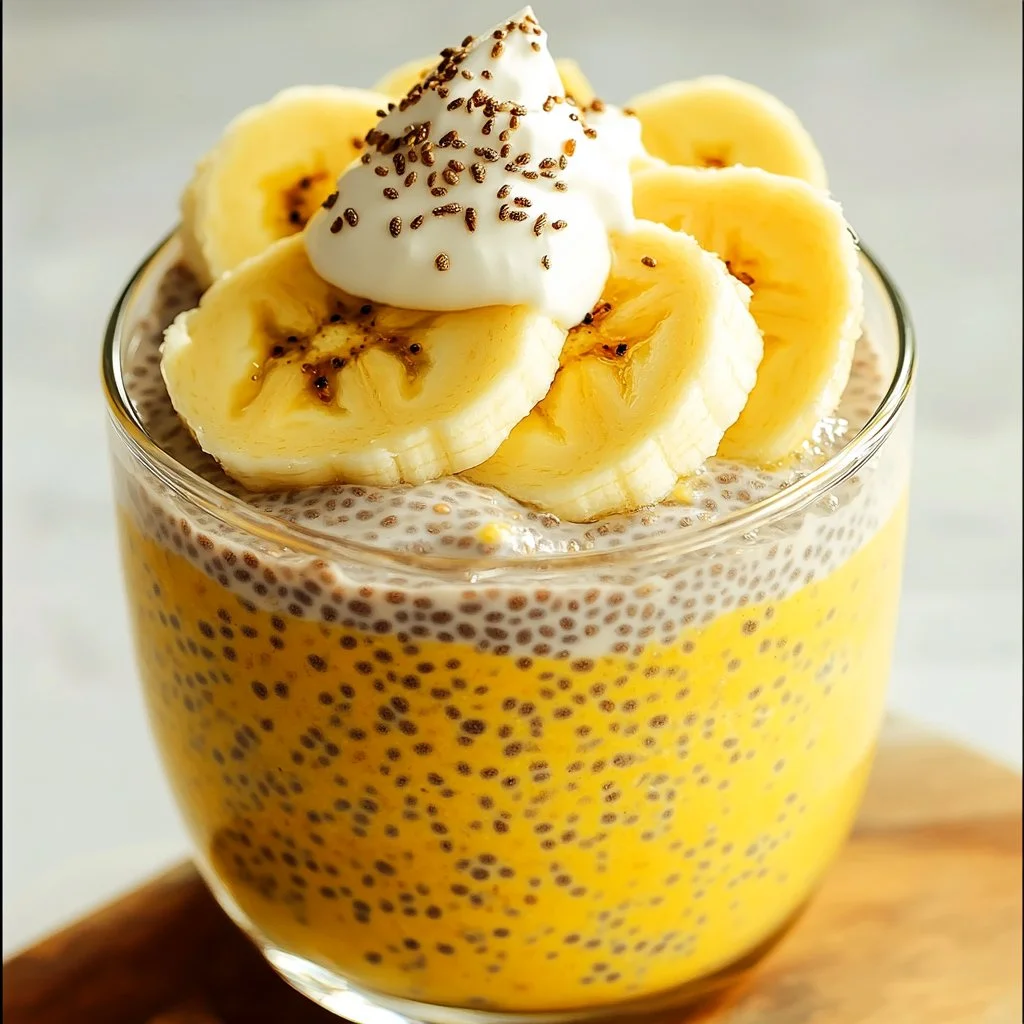 Banana Coconut Milk Chia Seed Pudding in a bowl topped with fresh fruit