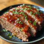 A delicious meatloaf recipe served with mashed potatoes and gravy.