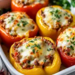 Delicious classic stuffed peppers filled with meat and vegetables