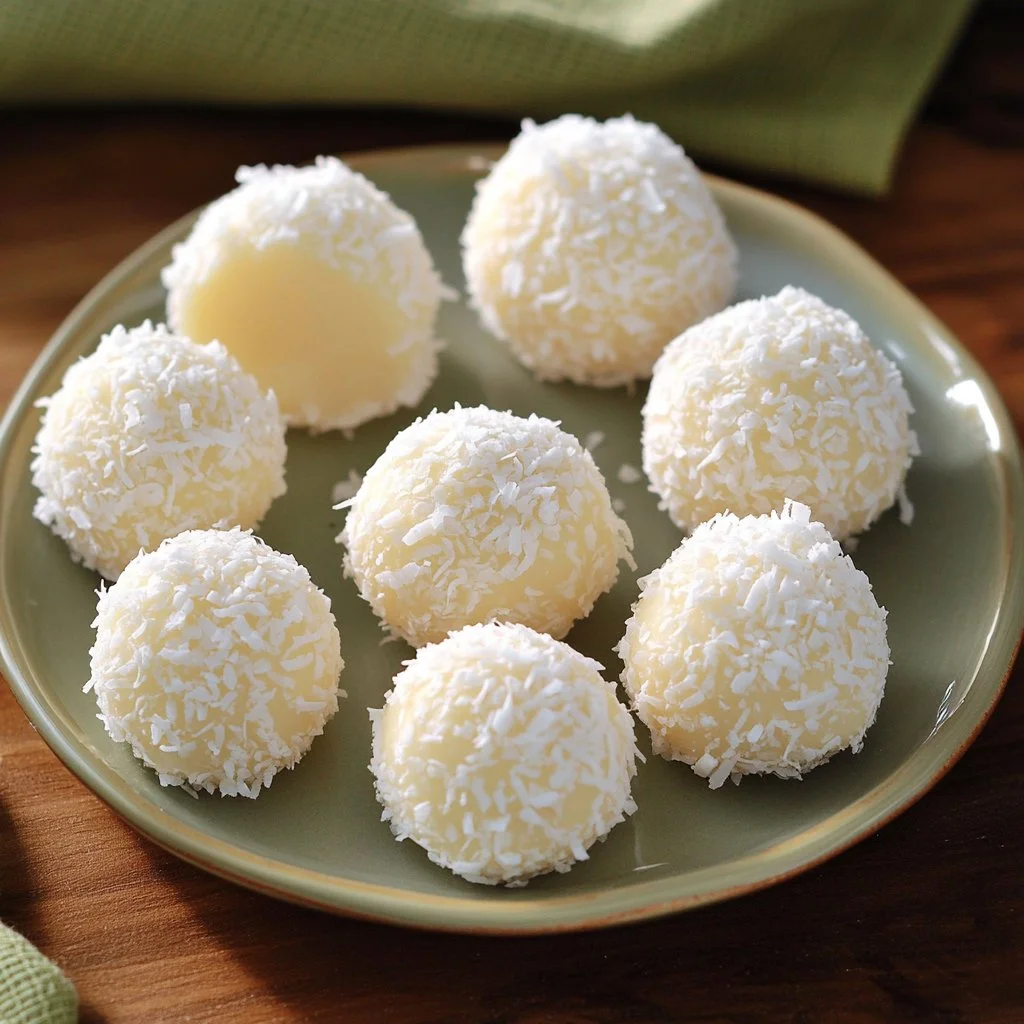 Delicious creamy coconut candies arranged on a plate