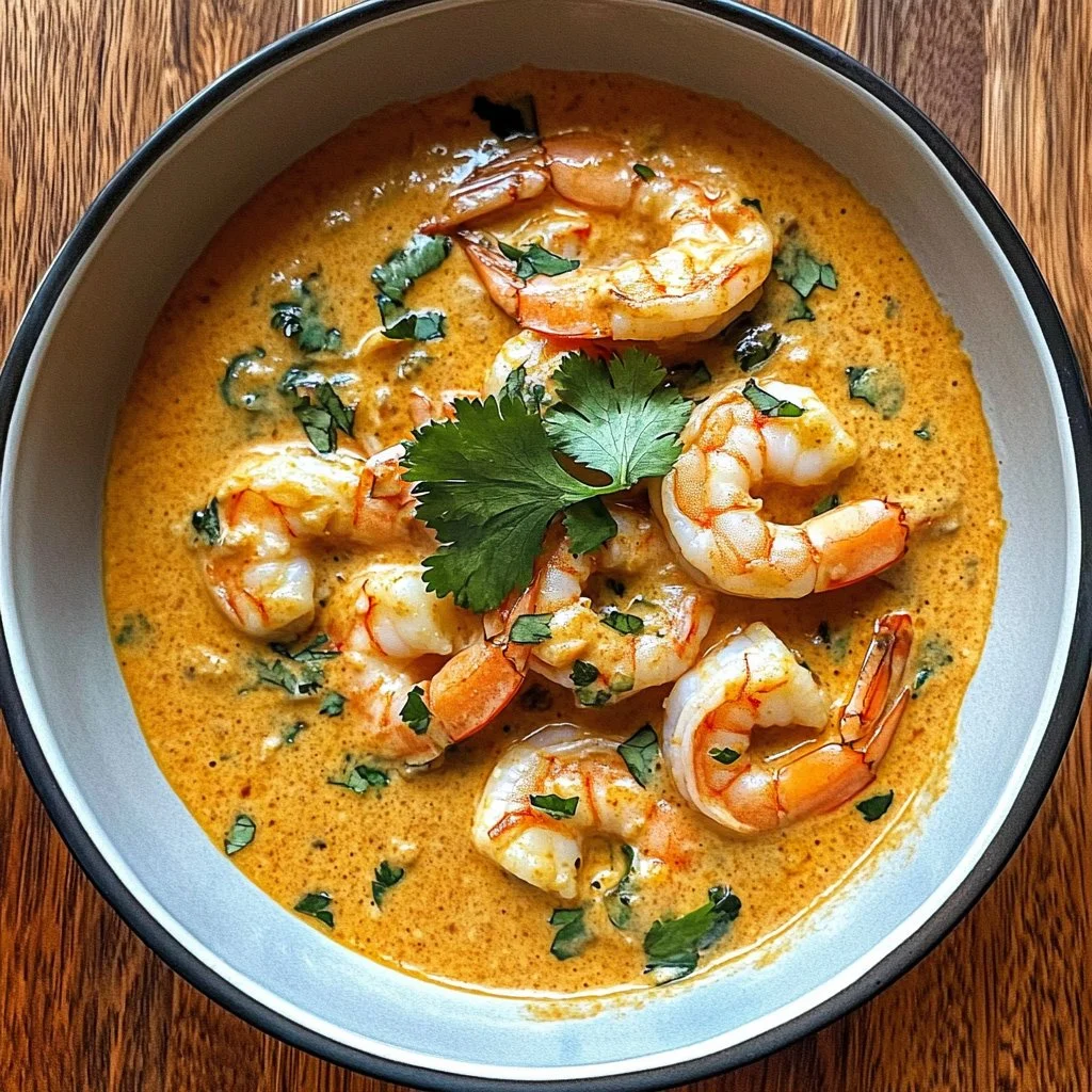 Creamy Thai Coconut Shrimp Curry with vibrant shrimp and coconut milk