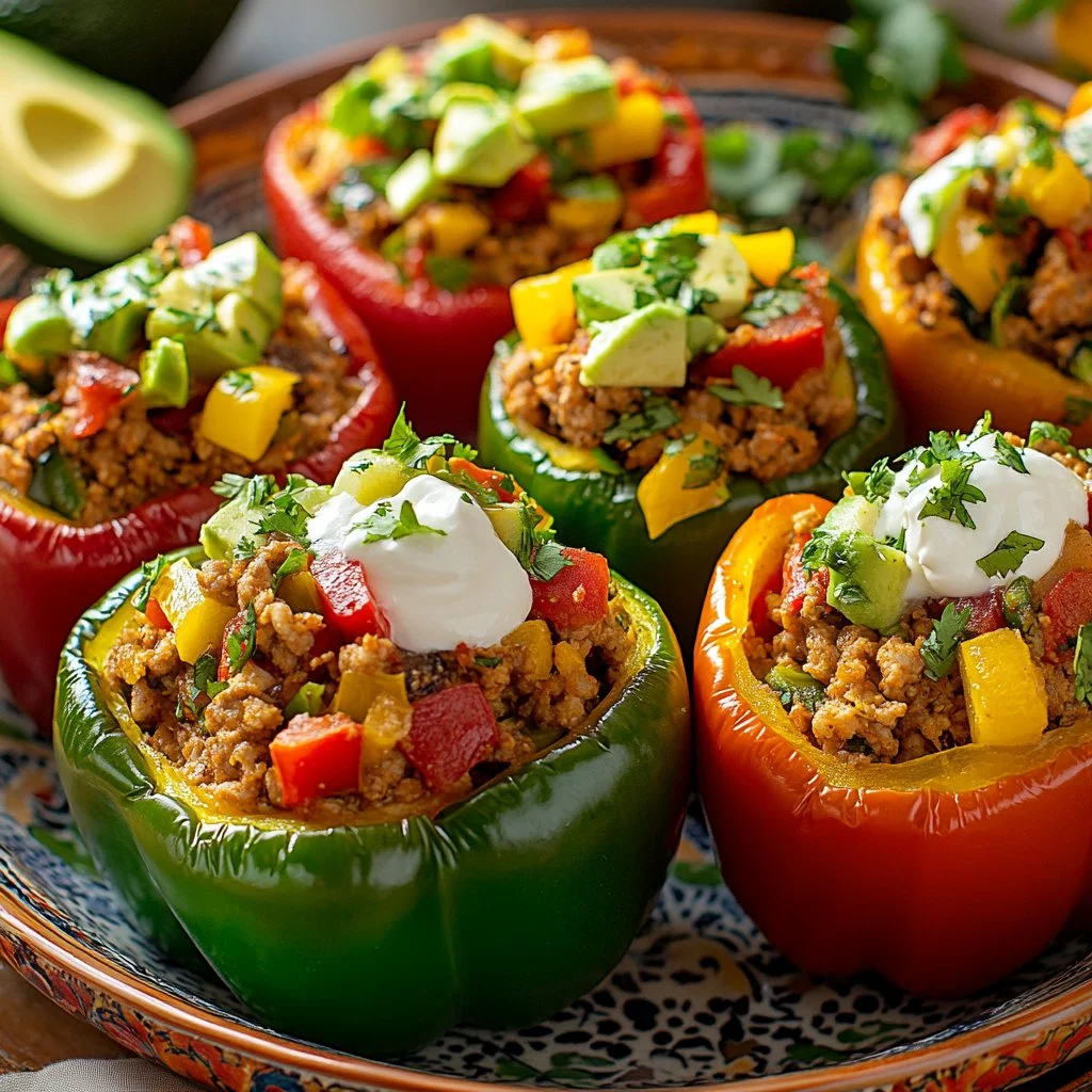 Delicious easy taco stuffed peppers ready to serve.