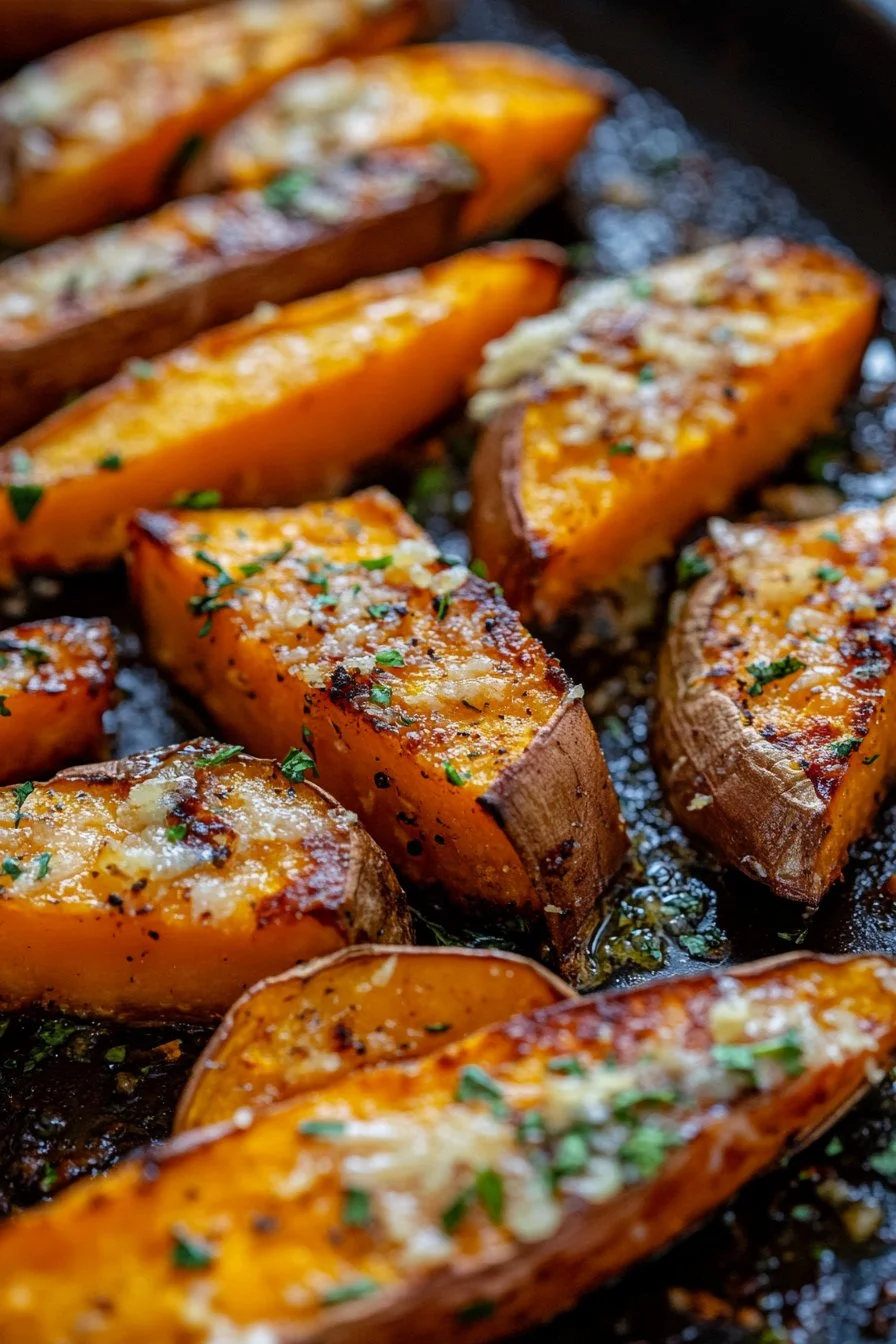 Garlic Parmesan Sweet Potato Wedges