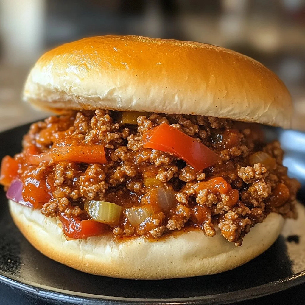 Delicious ground turkey sloppy joes served on a plate with toppings