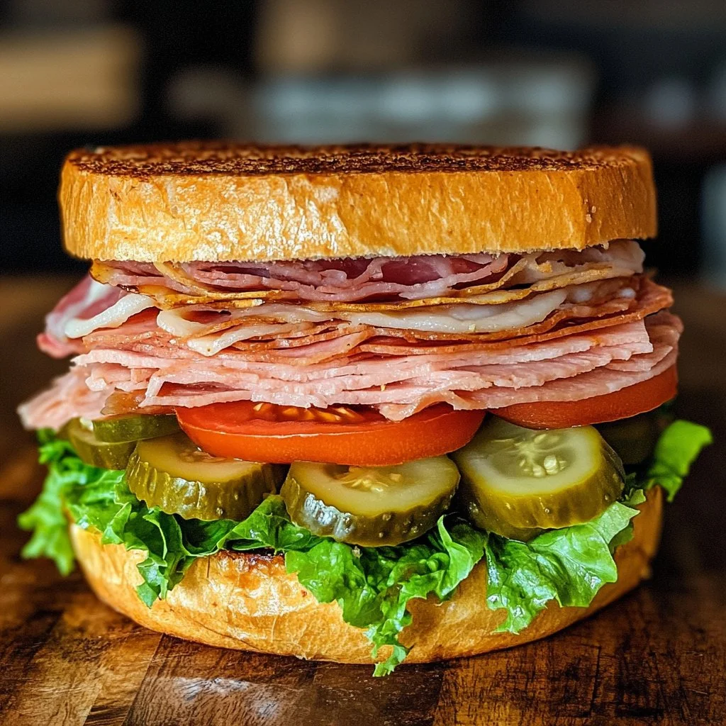 Italian Grinder Salad Sandwich with fresh vegetables and flavorful dressing on a hoagie roll