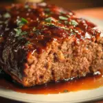Delicious low carb meatloaf served on a plate with vegetables