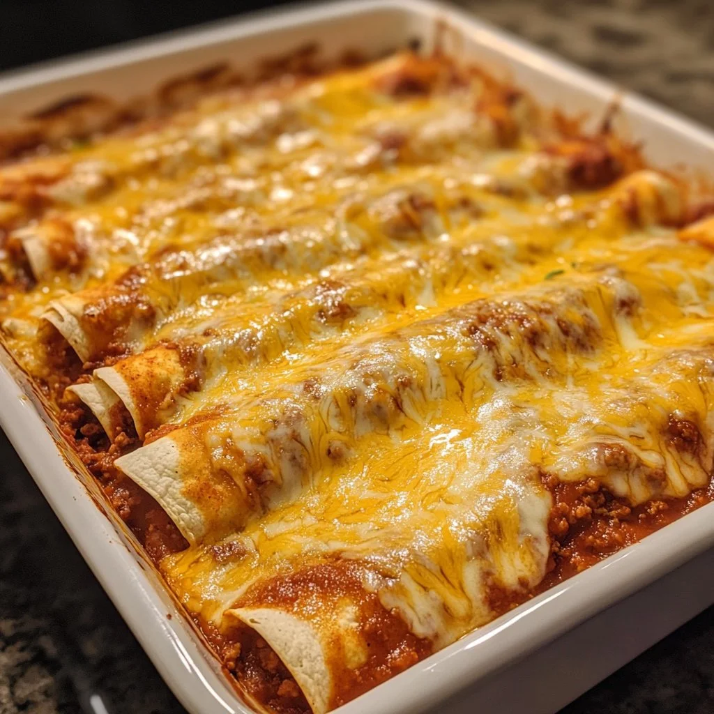 Delicious meaty enchiladas topped with cheese and fresh cilantro