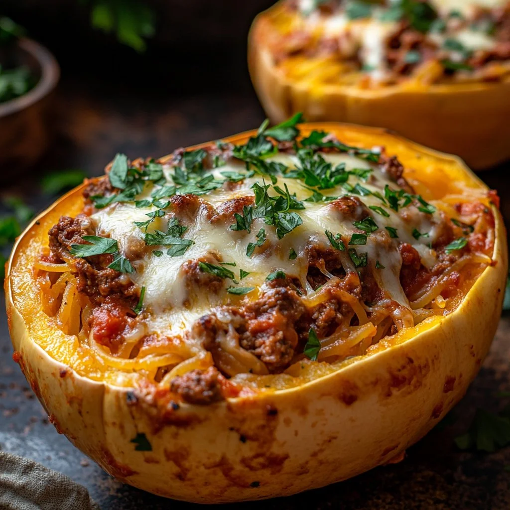 Plate of Million Dollar Spaghetti Squash Pasta served with herbs and cheese.