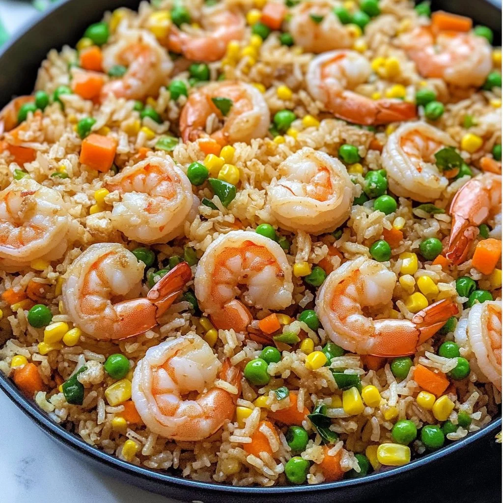 Delicious shrimp fried rice in a bowl with vegetables