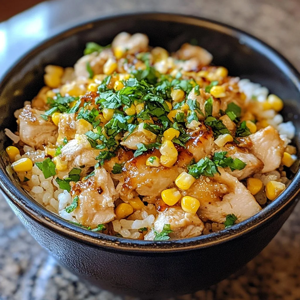 Delicious Street Corn Chicken Rice Bowl with vibrant toppings and rice
